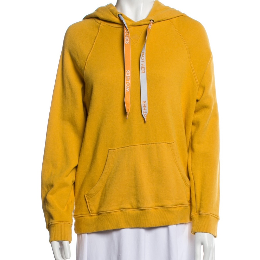 MOTHER 
Crew neck long sleeve yellow hoodie.